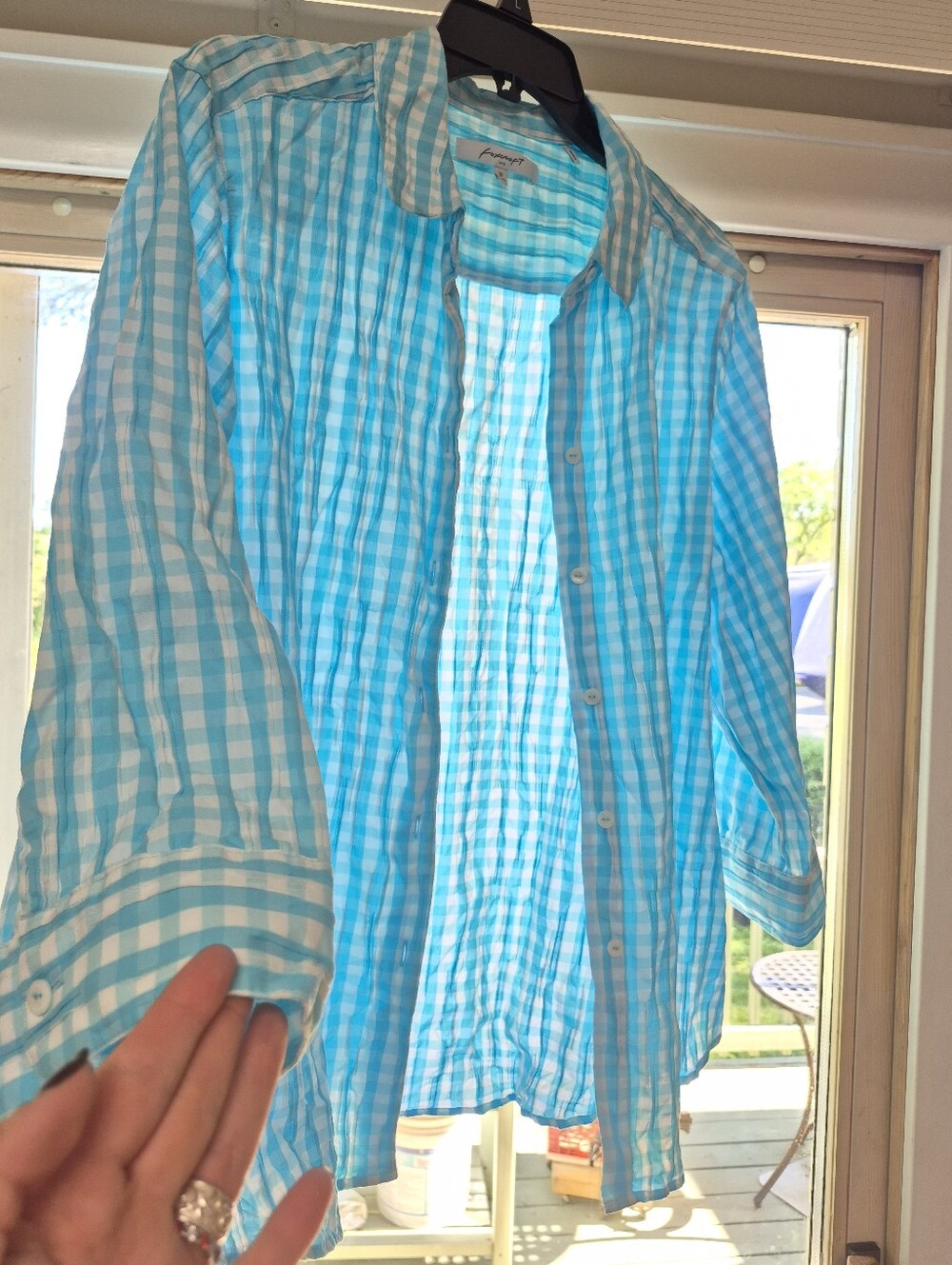 EUC Foxcroft Blue and White Gingham Button-Down Shirt - Picture 4 of 5